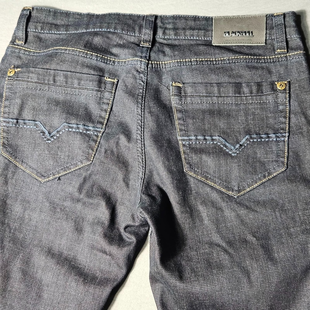 Black Bull Jeans Mens 34 Dark Wash Straight Leg Stretch Denim Gold Stitch